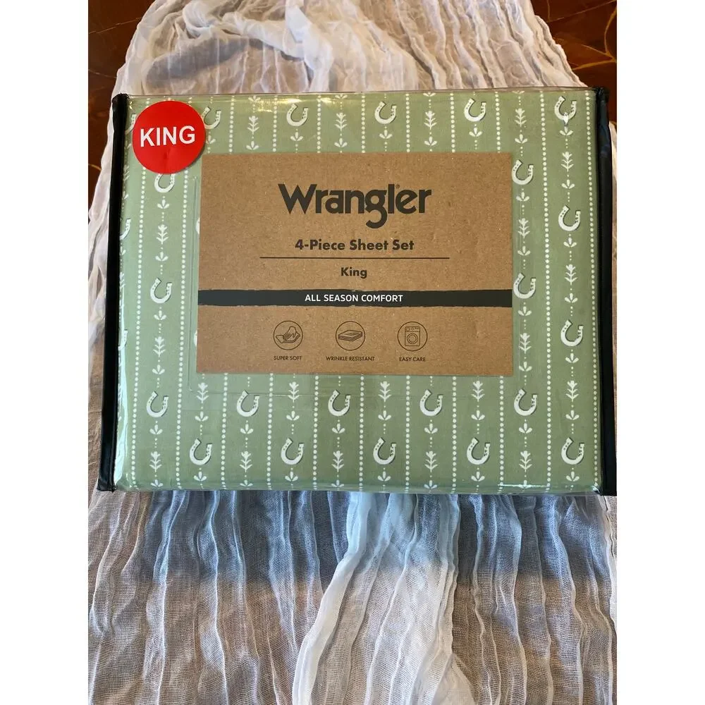 Wrangler Stables Stripe Green 4 pc King Sheet Set